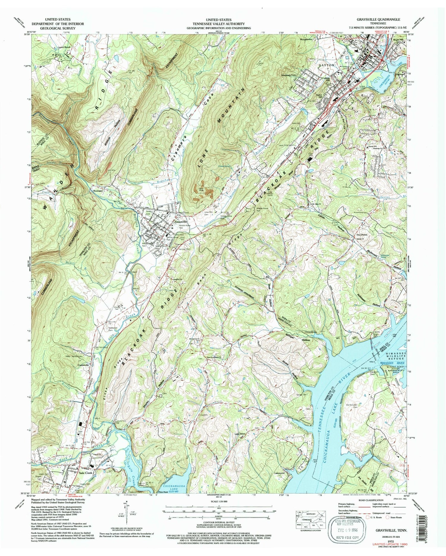 Classic USGS Graysville Tennessee 7.5'x7.5' Topo Map Image