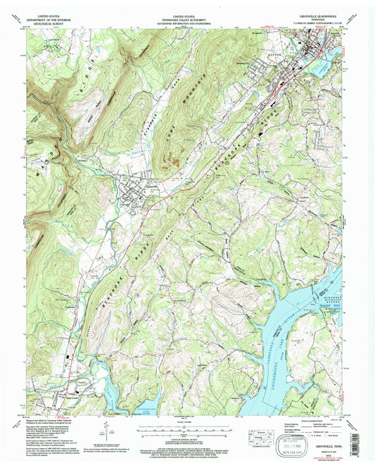 Classic USGS Graysville Tennessee 7.5'x7.5' Topo Map Image