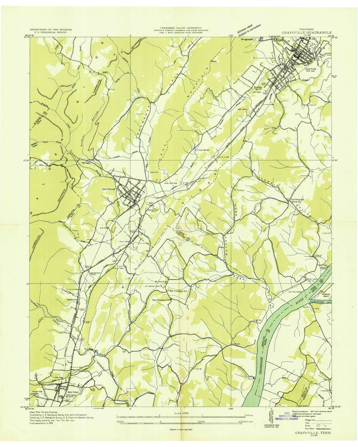 Classic USGS Graysville Tennessee 7.5'x7.5' Topo Map Image