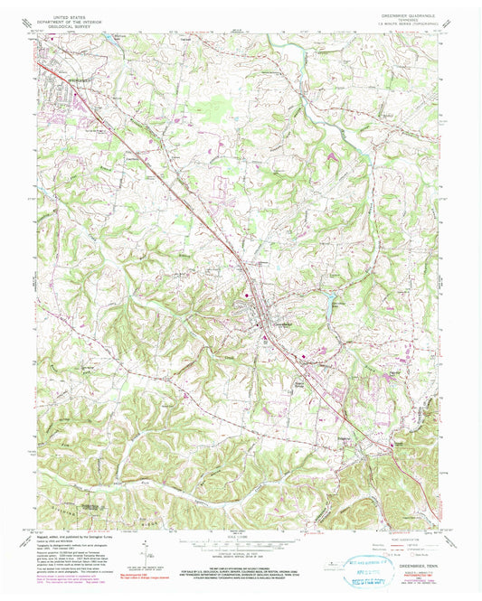 Classic USGS Greenbrier Tennessee 7.5'x7.5' Topo Map Image