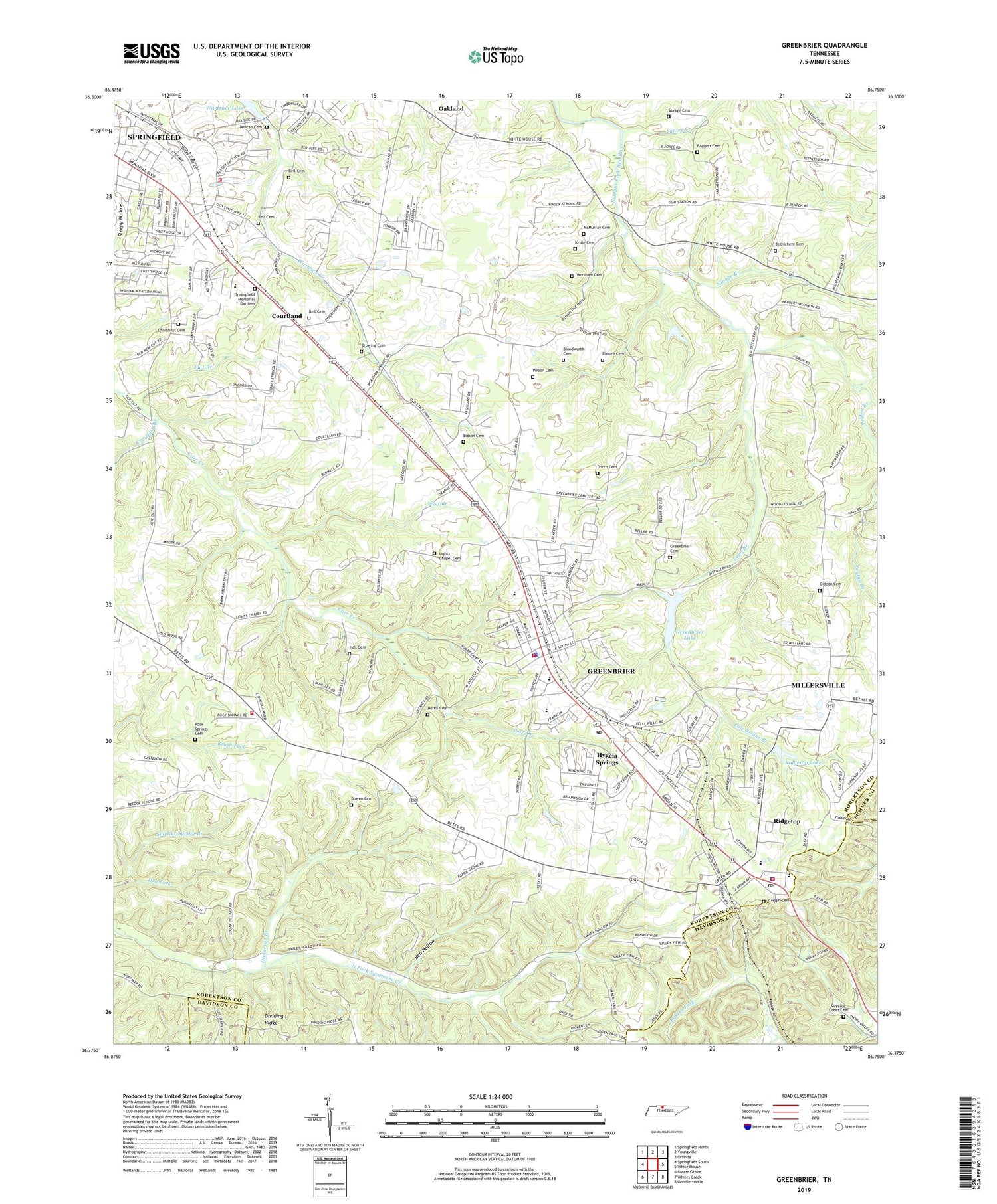 Greenbrier Tennessee US Topo Map Image