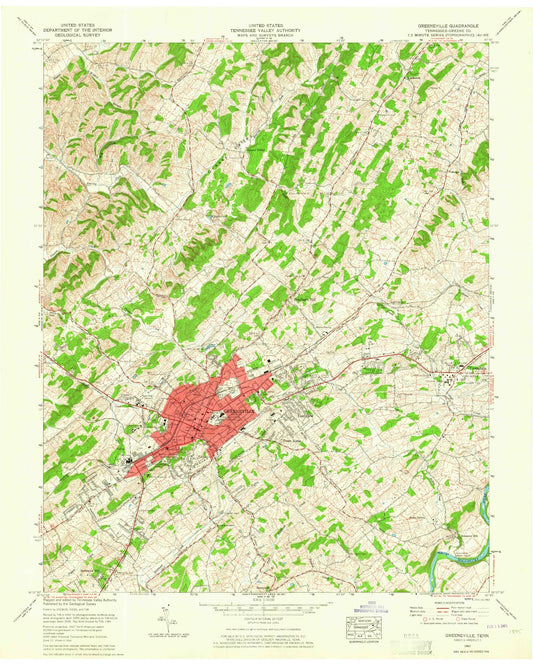 Classic USGS Greeneville Tennessee 7.5'x7.5' Topo Map Image