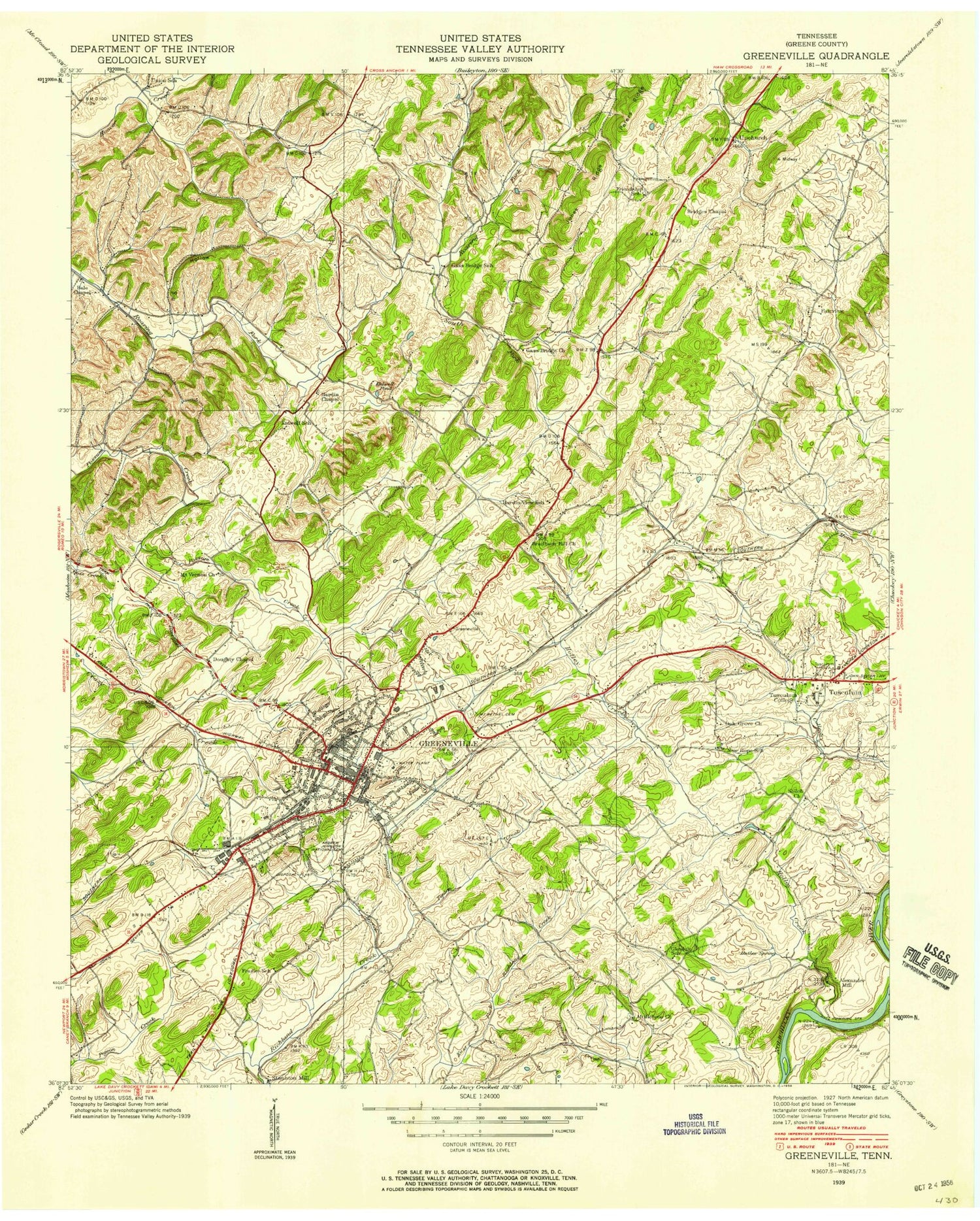 Classic USGS Greeneville Tennessee 7.5'x7.5' Topo Map Image