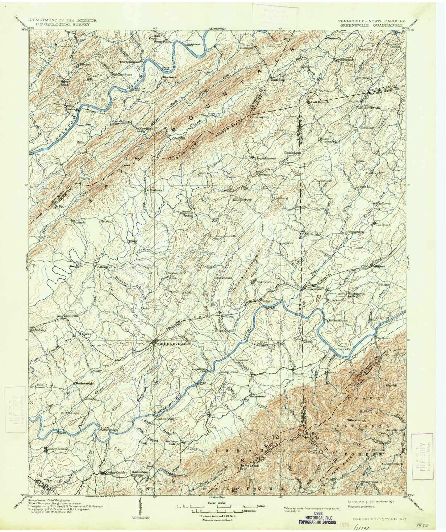 Historic 1904 Greenville Tennessee 30'x30' Topo Map Image