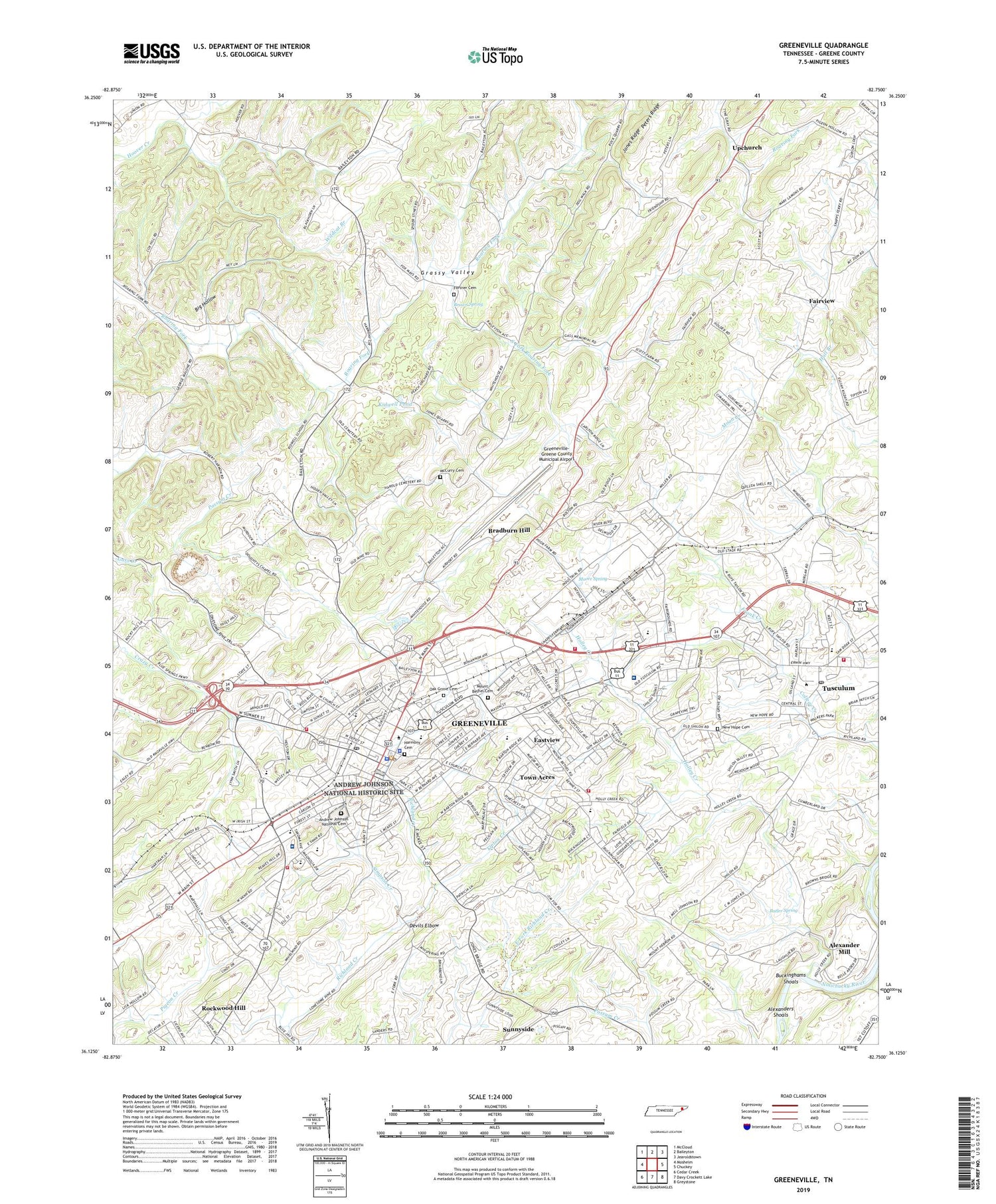 Greeneville Tennessee US Topo Map Image