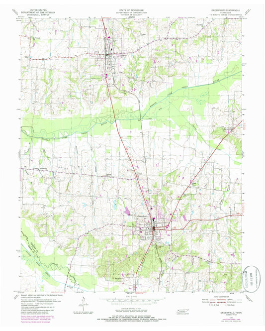Classic USGS Greenfield Tennessee 7.5'x7.5' Topo Map Image