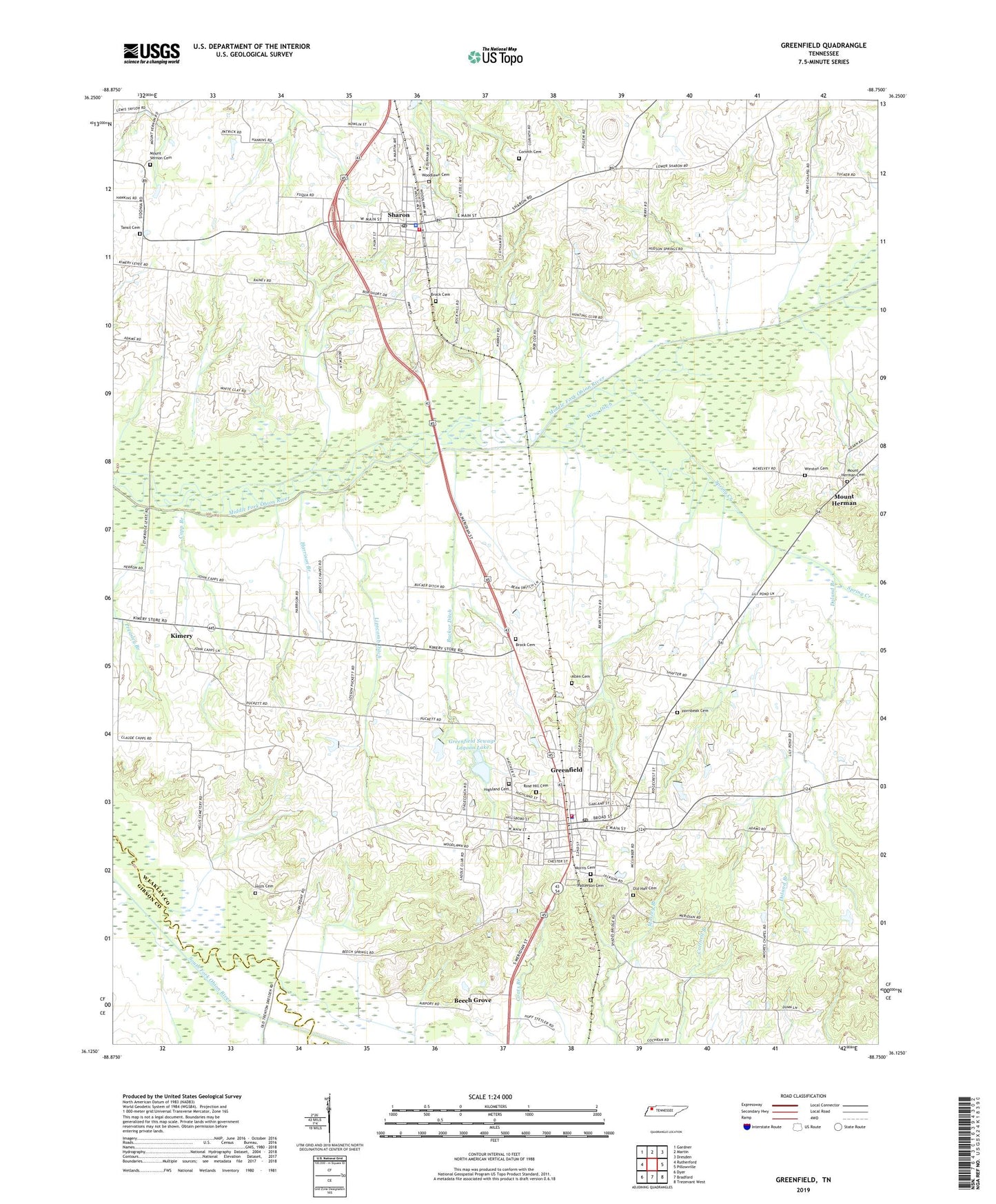 Greenfield Tennessee US Topo Map Image