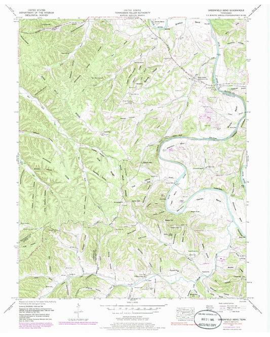 Classic USGS Greenfield Bend Tennessee 7.5'x7.5' Topo Map Image