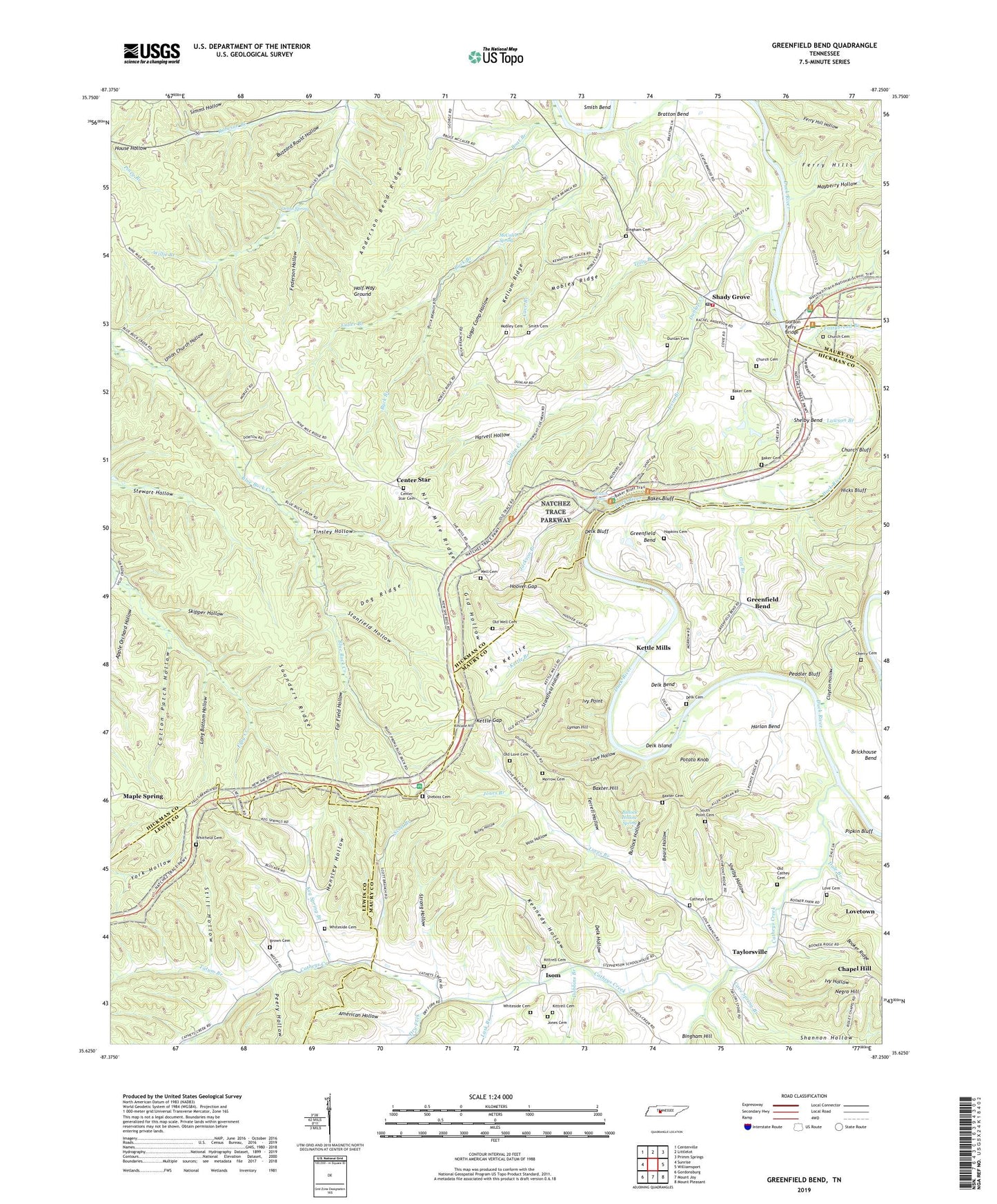 Greenfield Bend Tennessee US Topo Map Image