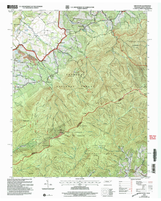 Classic USGS Greystone Tennessee 7.5'x7.5' Topo Map Image