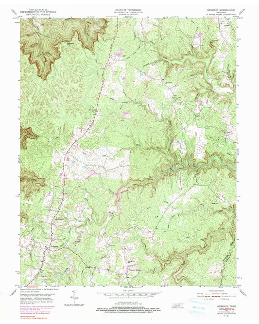 Classic USGS Grimsley Tennessee 7.5'x7.5' Topo Map Image
