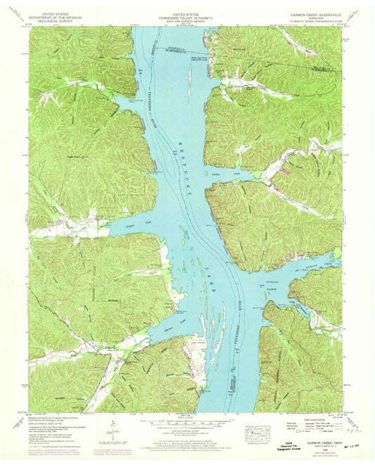 Classic USGS Harmon Creek Tennessee 7.5'x7.5' Topo Map Image