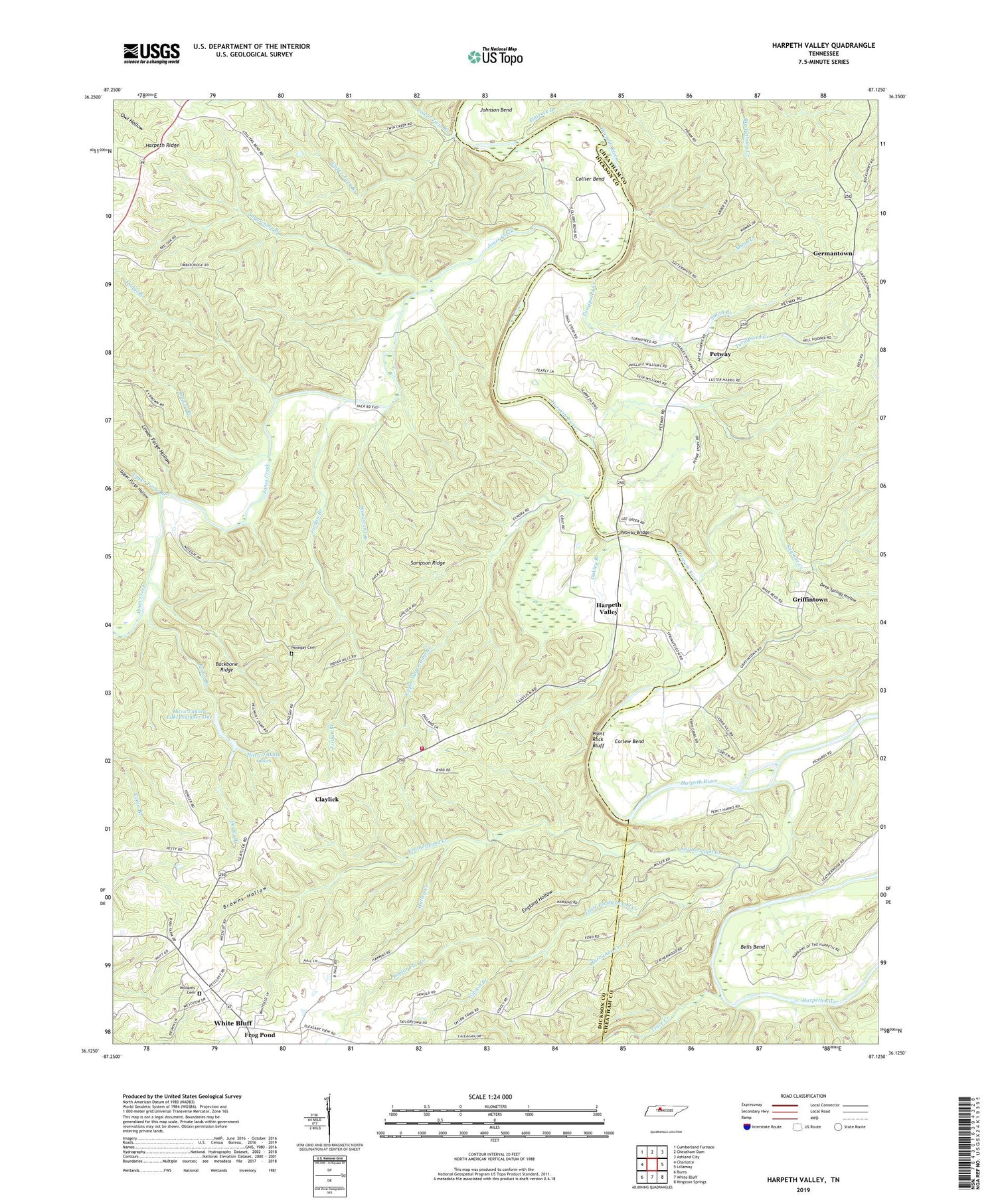 Harpeth Valley Tennessee US Topo Map Image