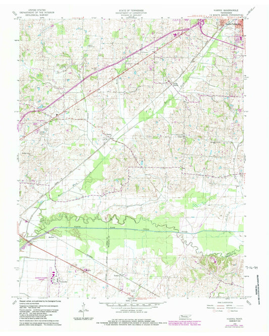 Classic USGS Harris Tennessee 7.5'x7.5' Topo Map Image