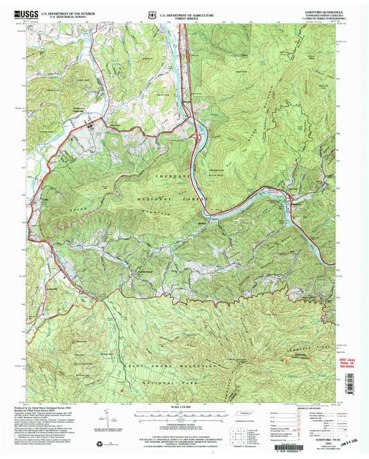 Classic USGS Hartford Tennessee 7.5'x7.5' Topo Map Image