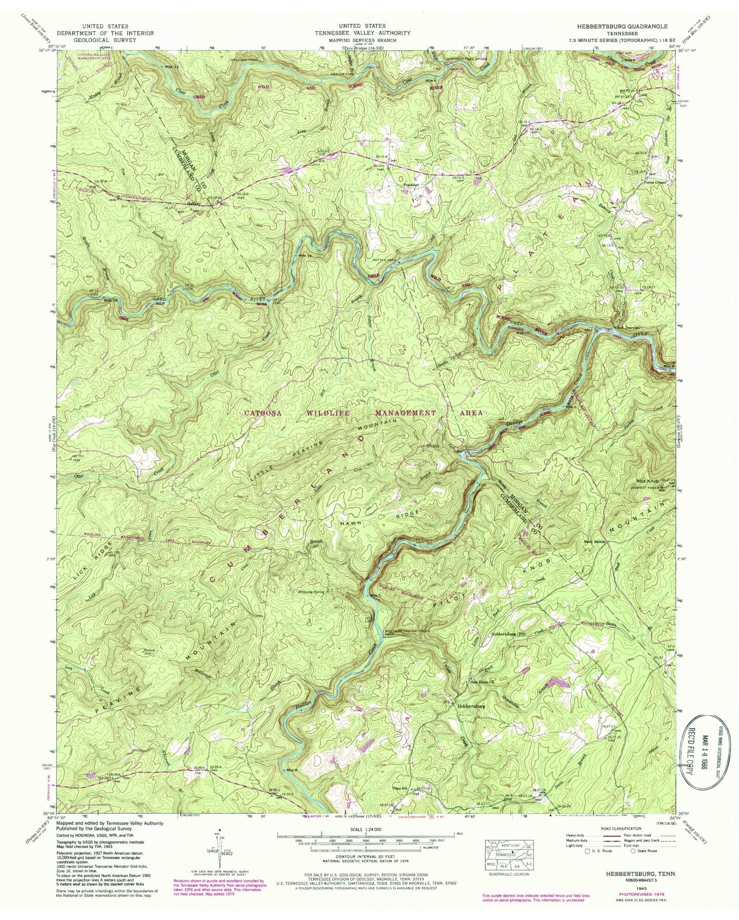 Classic USGS Hebbertsburg Tennessee 7.5'x7.5' Topo Map Image