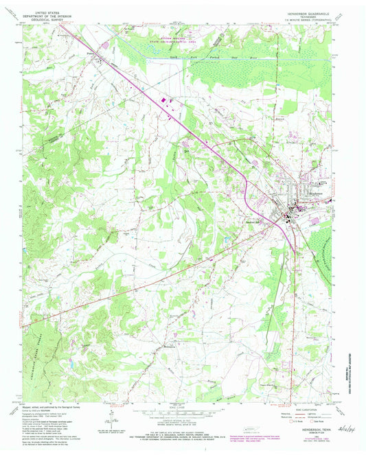 Classic USGS Henderson Tennessee 7.5'x7.5' Topo Map Image