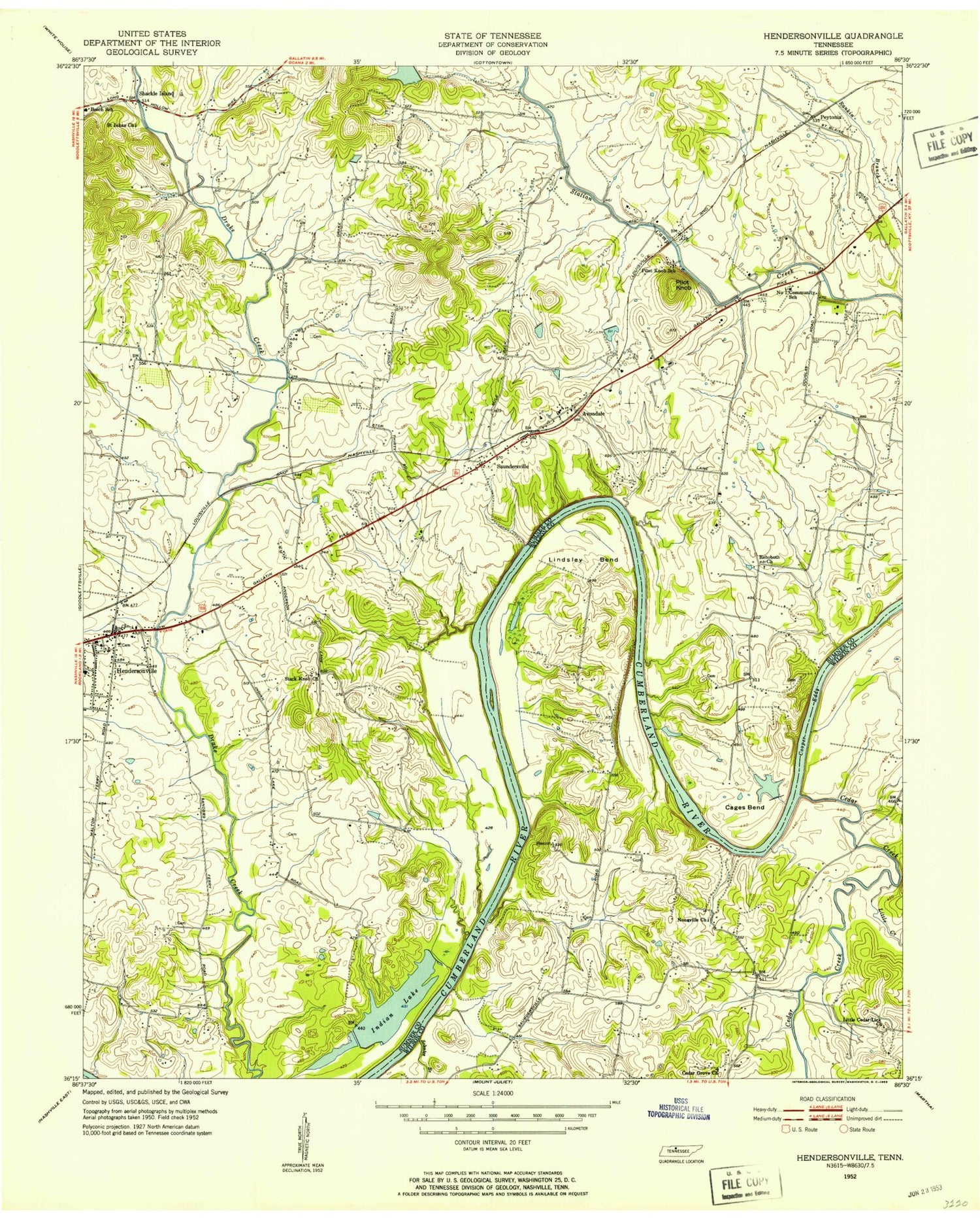 Classic USGS Hendersonville Tennessee 7.5'x7.5' Topo Map Image