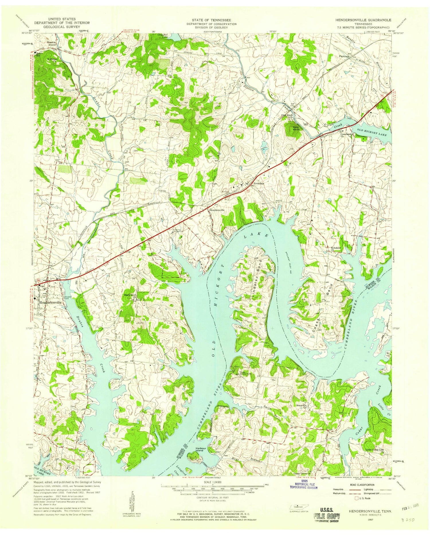 Classic USGS Hendersonville Tennessee 7.5'x7.5' Topo Map Image