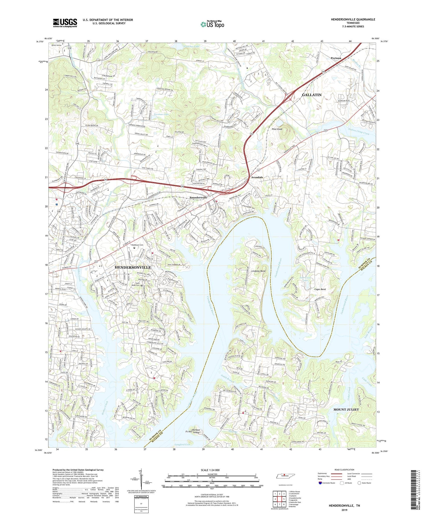 Hendersonville Tennessee US Topo Map Image