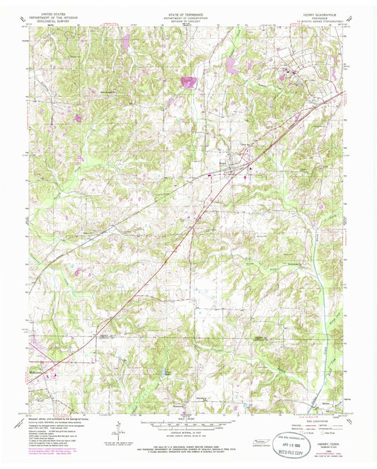 Classic USGS Henry Tennessee 7.5'x7.5' Topo Map Image