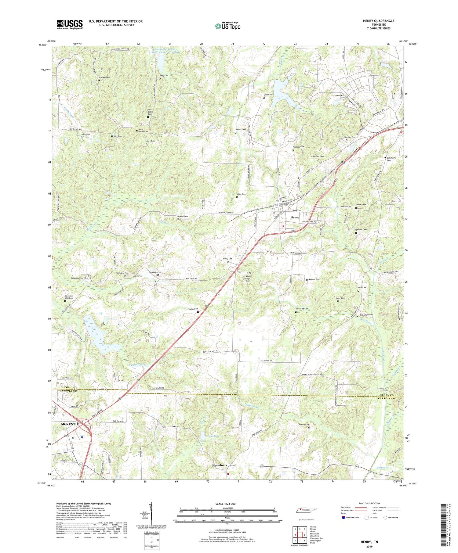 Henry Tennessee US Topo Map Image
