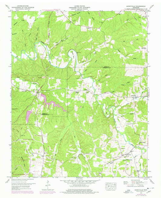 Classic USGS Henryville Tennessee 7.5'x7.5' Topo Map Image