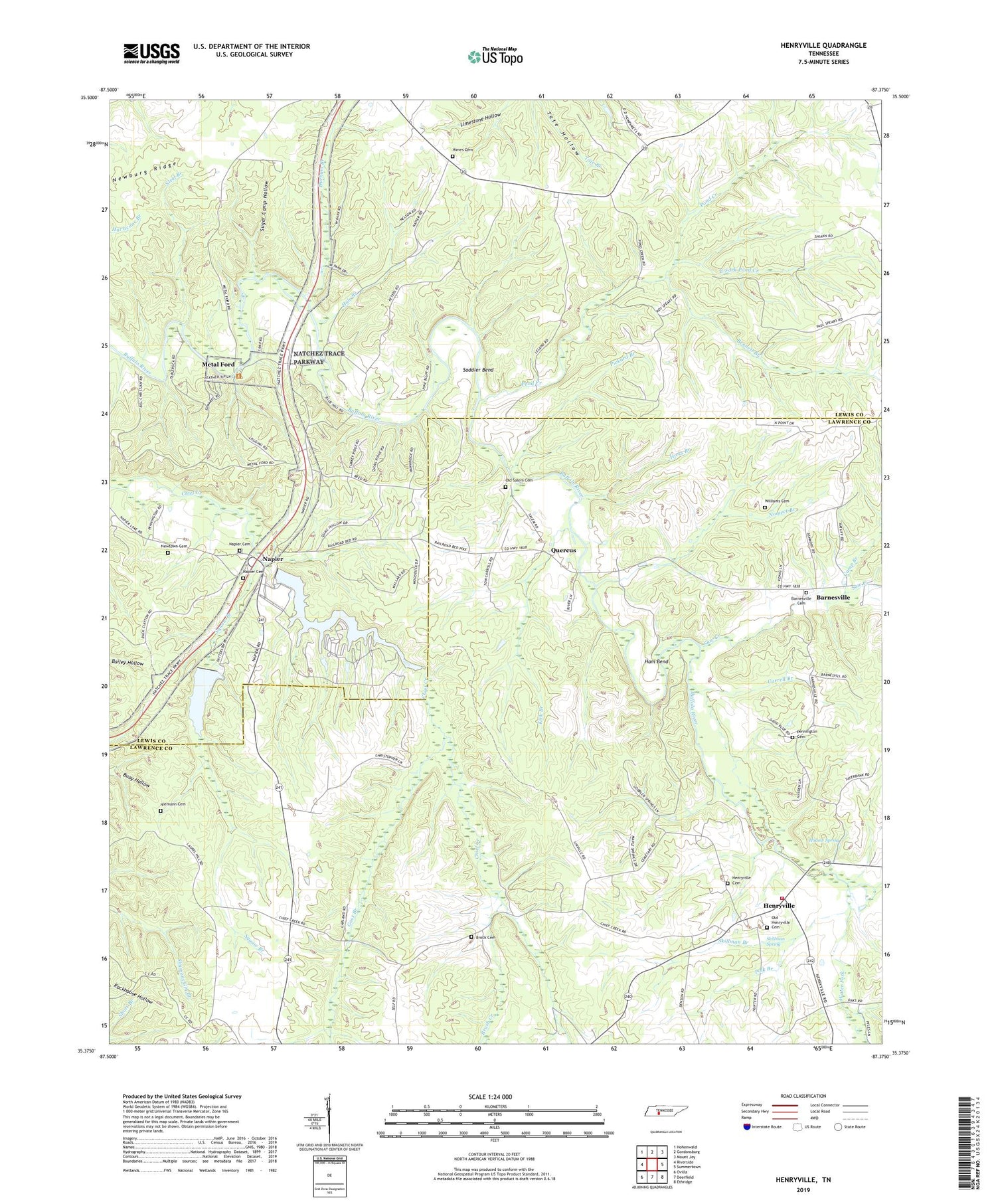 Henryville Tennessee US Topo Map Image