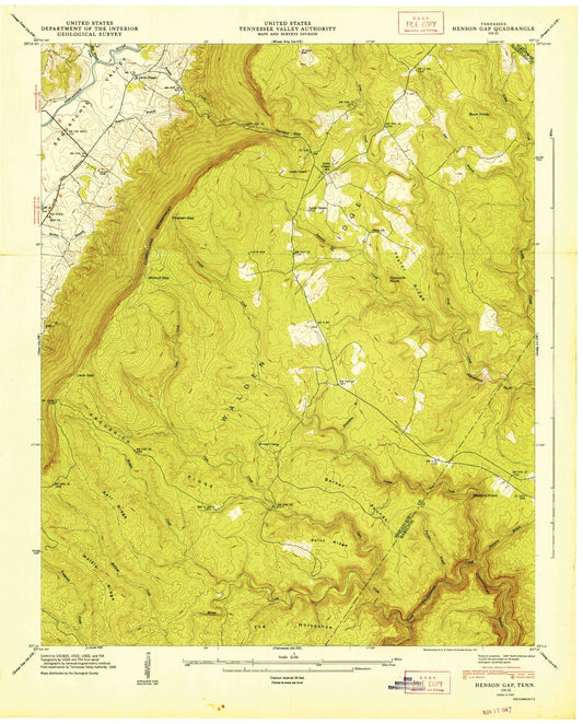 Classic USGS Henson Gap Tennessee 7.5'x7.5' Topo Map Image