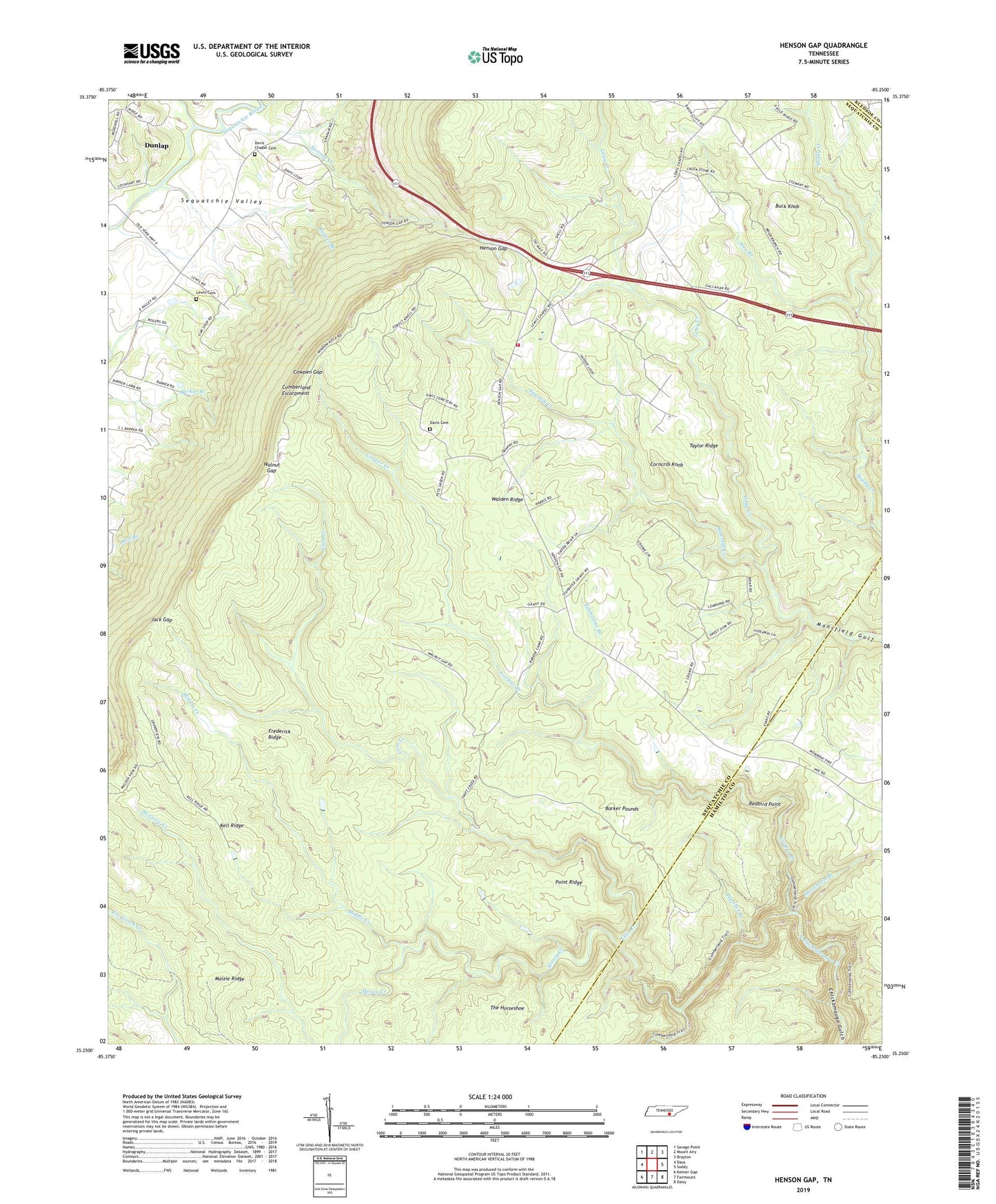 Henson Gap Tennessee US Topo Map Image