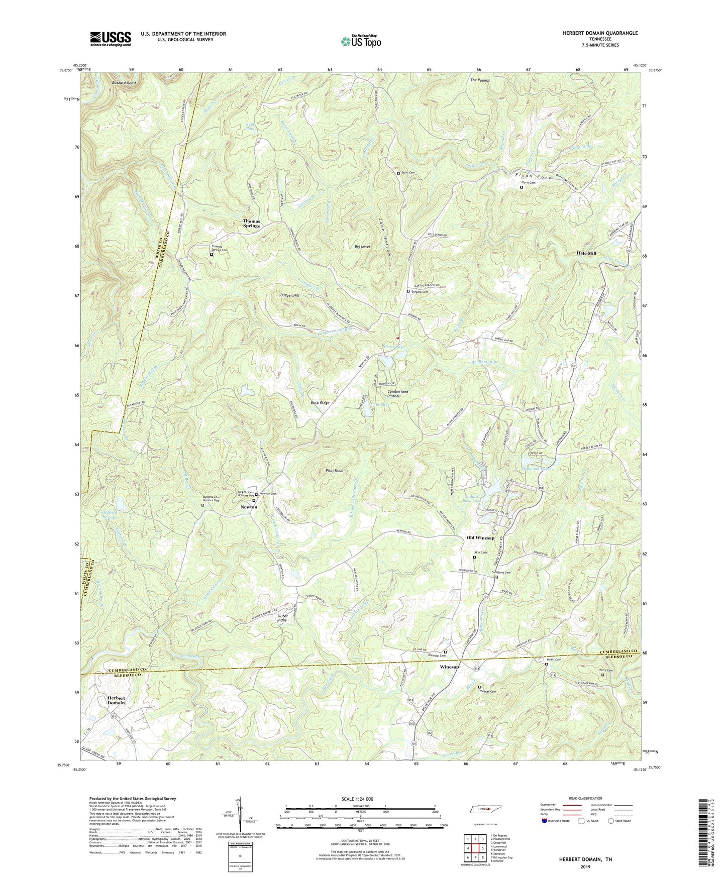 Herbert Domain Tennessee US Topo Map Image