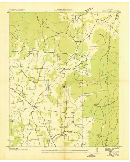 Classic USGS Hillsboro Tennessee 7.5'x7.5' Topo Map Image