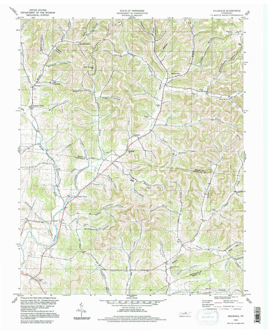 Classic USGS Hillsdale Tennessee 7.5'x7.5' Topo Map Image