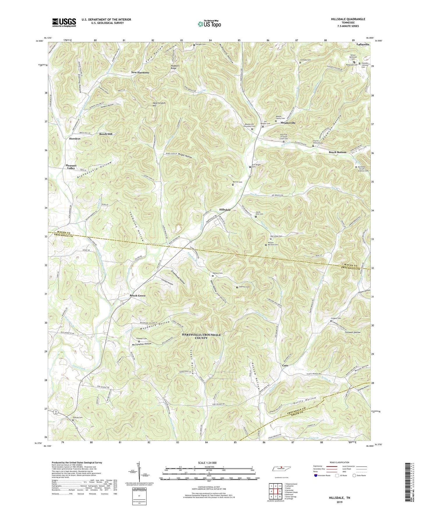 Hillsdale Tennessee US Topo Map Image
