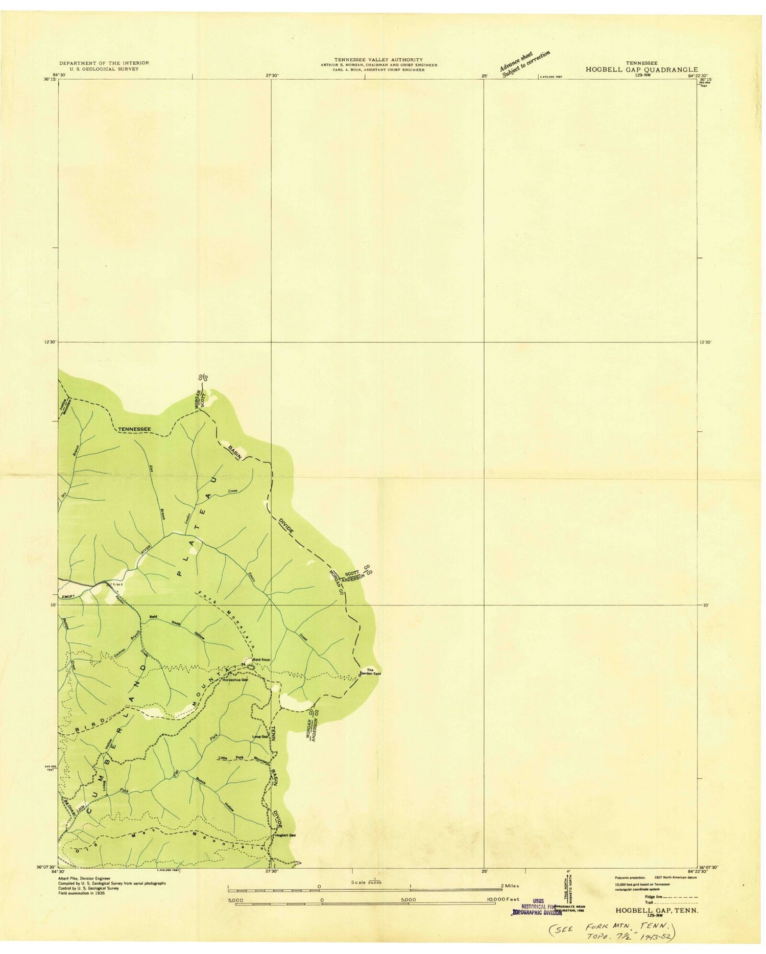 USGS Classic Fork Mountain Tennessee 7.5'x7.5' Topo Map Image