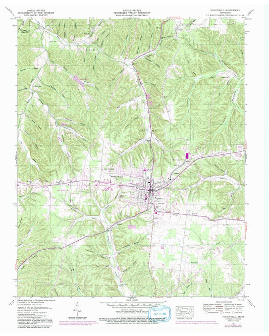 Classic USGS Hohenwald Tennessee 7.5'x7.5' Topo Map Image