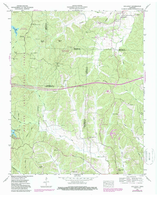 Classic USGS Holladay Tennessee 7.5'x7.5' Topo Map Image