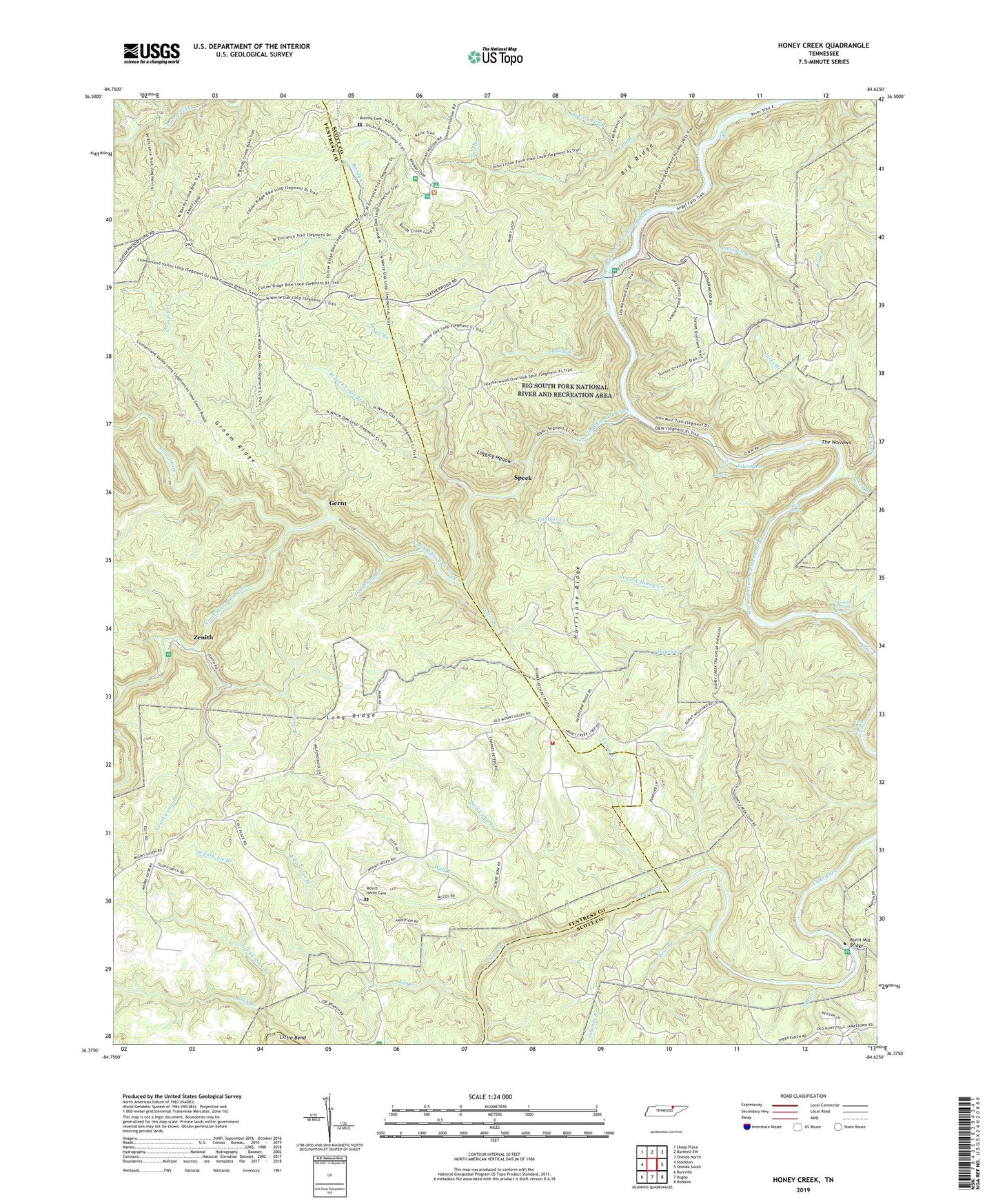 Honey Creek Tennessee US Topo Map Image