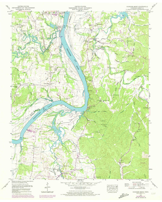 Classic USGS Hookers Bend Tennessee 7.5'x7.5' Topo Map Image