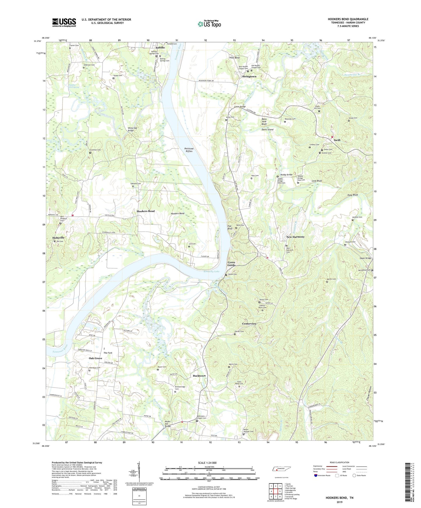 Hookers Bend Tennessee US Topo Map Image