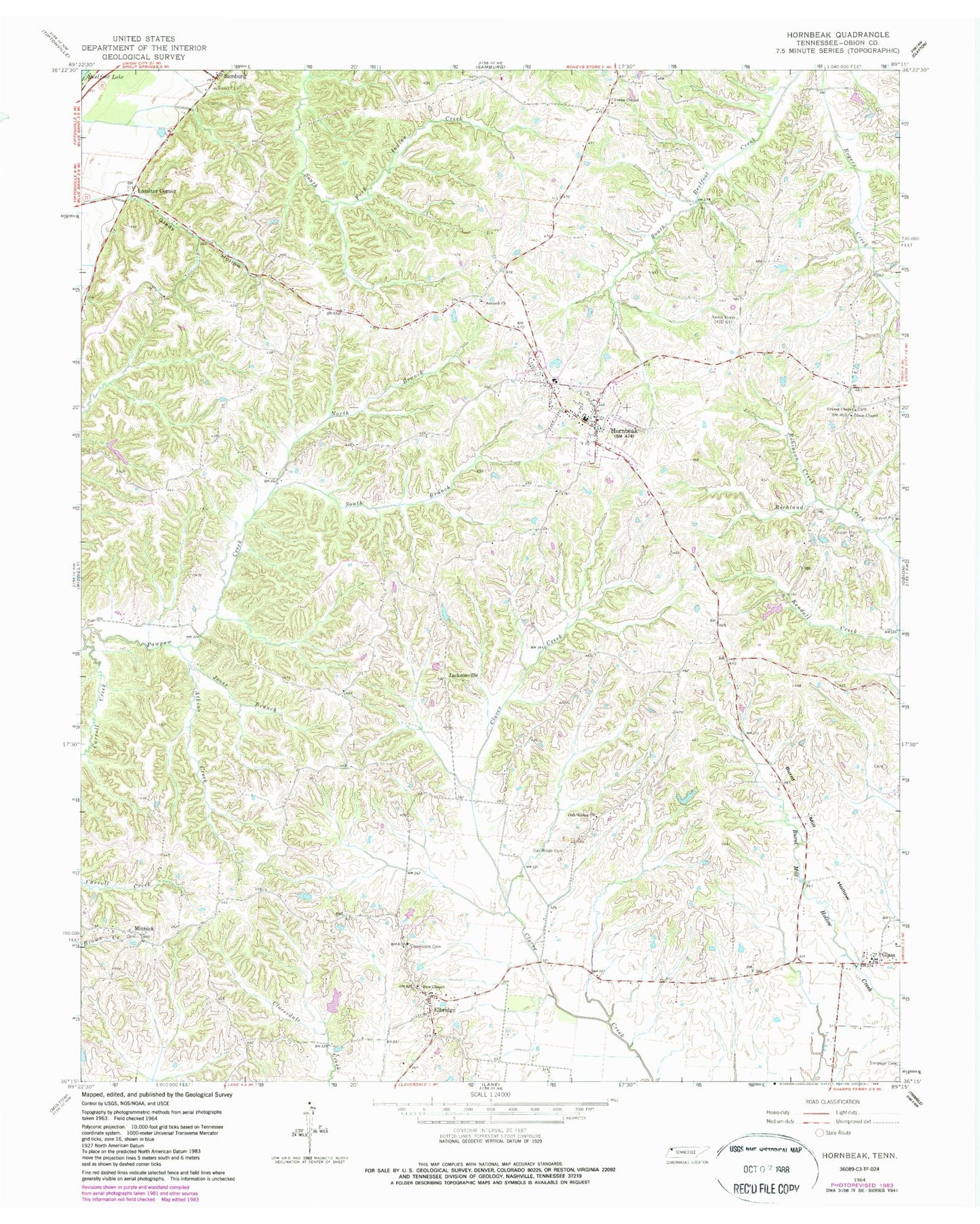 Classic USGS Hornbeak Tennessee 7.5'x7.5' Topo Map Image