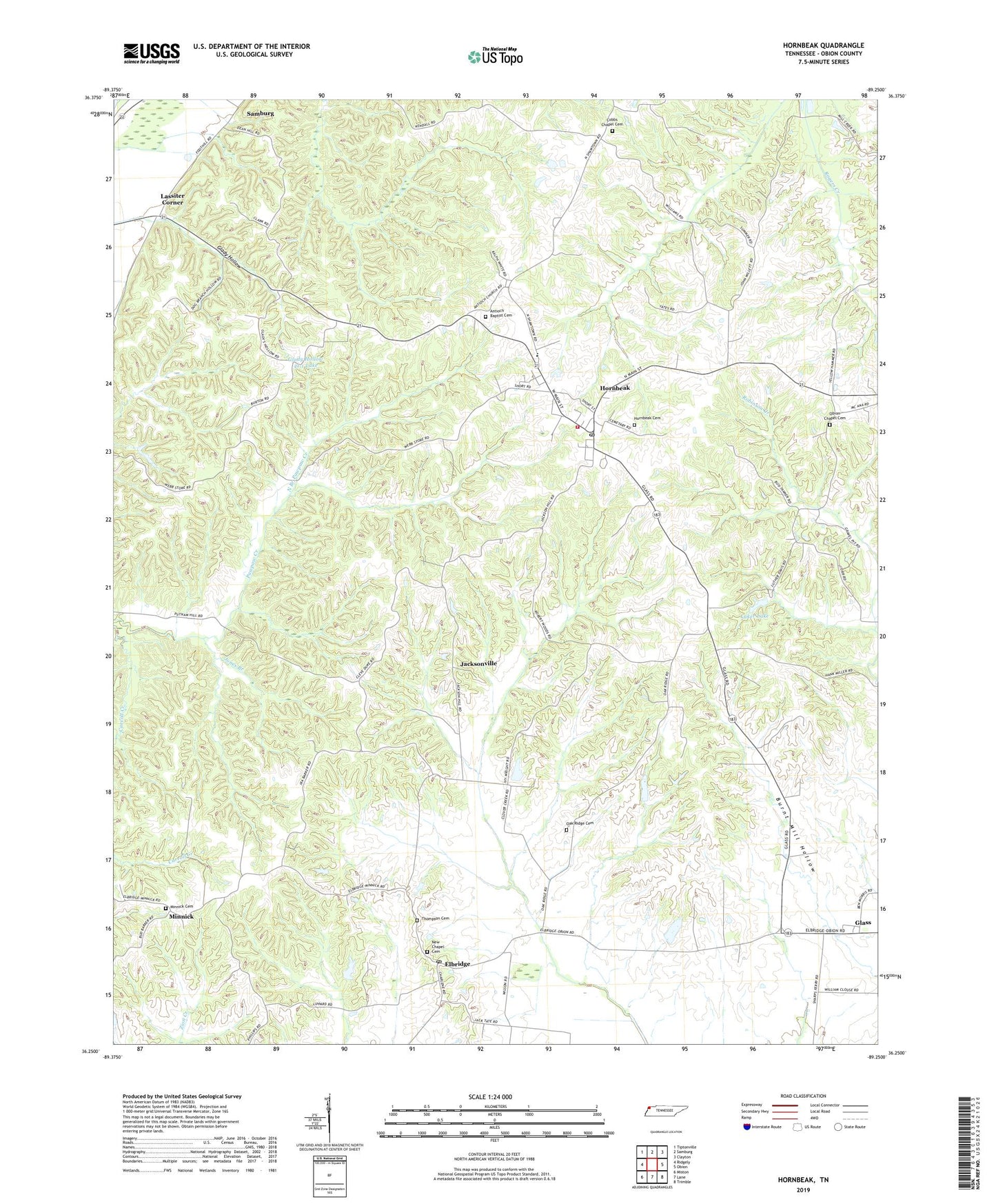Hornbeak Tennessee US Topo Map Image
