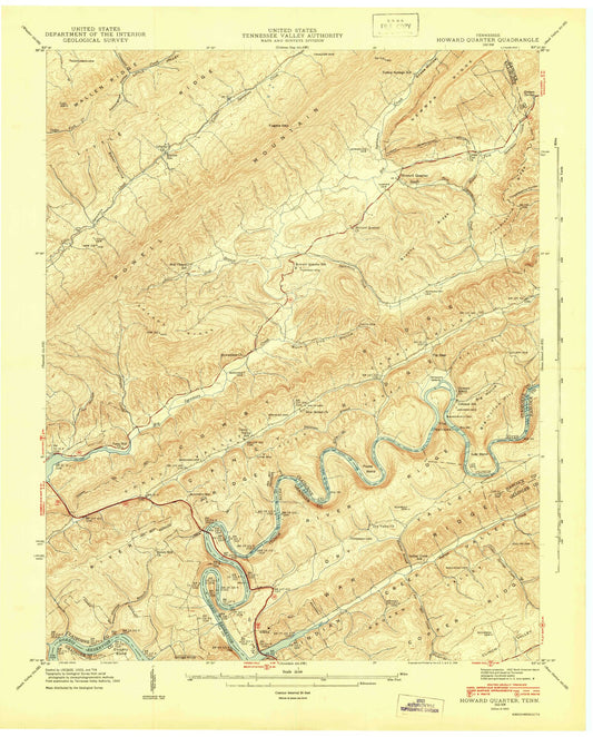 Classic USGS Howard Quarter Tennessee 7.5'x7.5' Topo Map Image