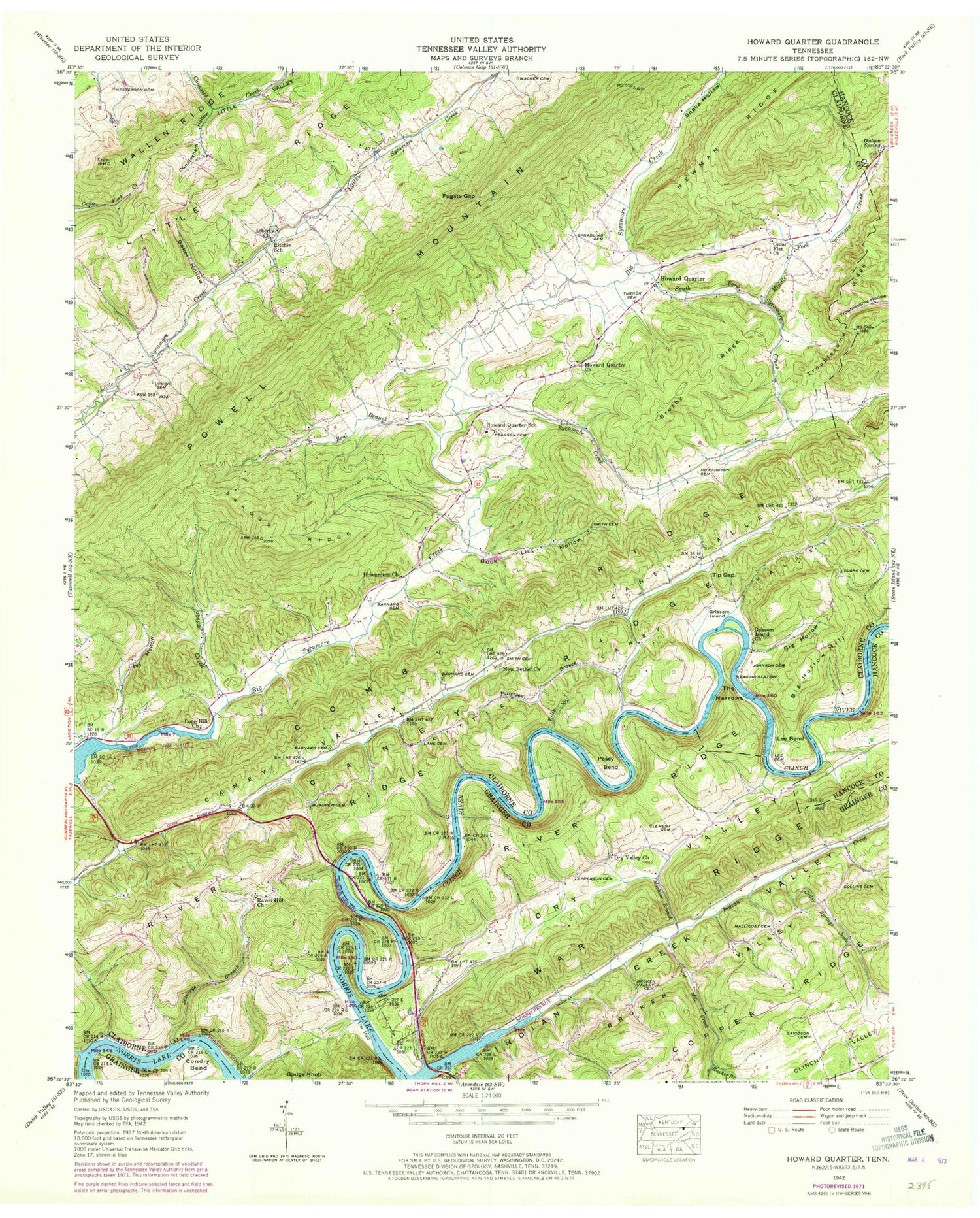 Classic USGS Howard Quarter Tennessee 7.5'x7.5' Topo Map Image