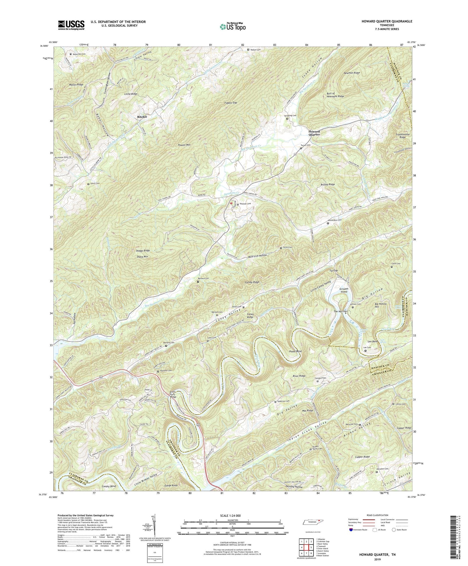 Howard Quarter Tennessee US Topo Map Image