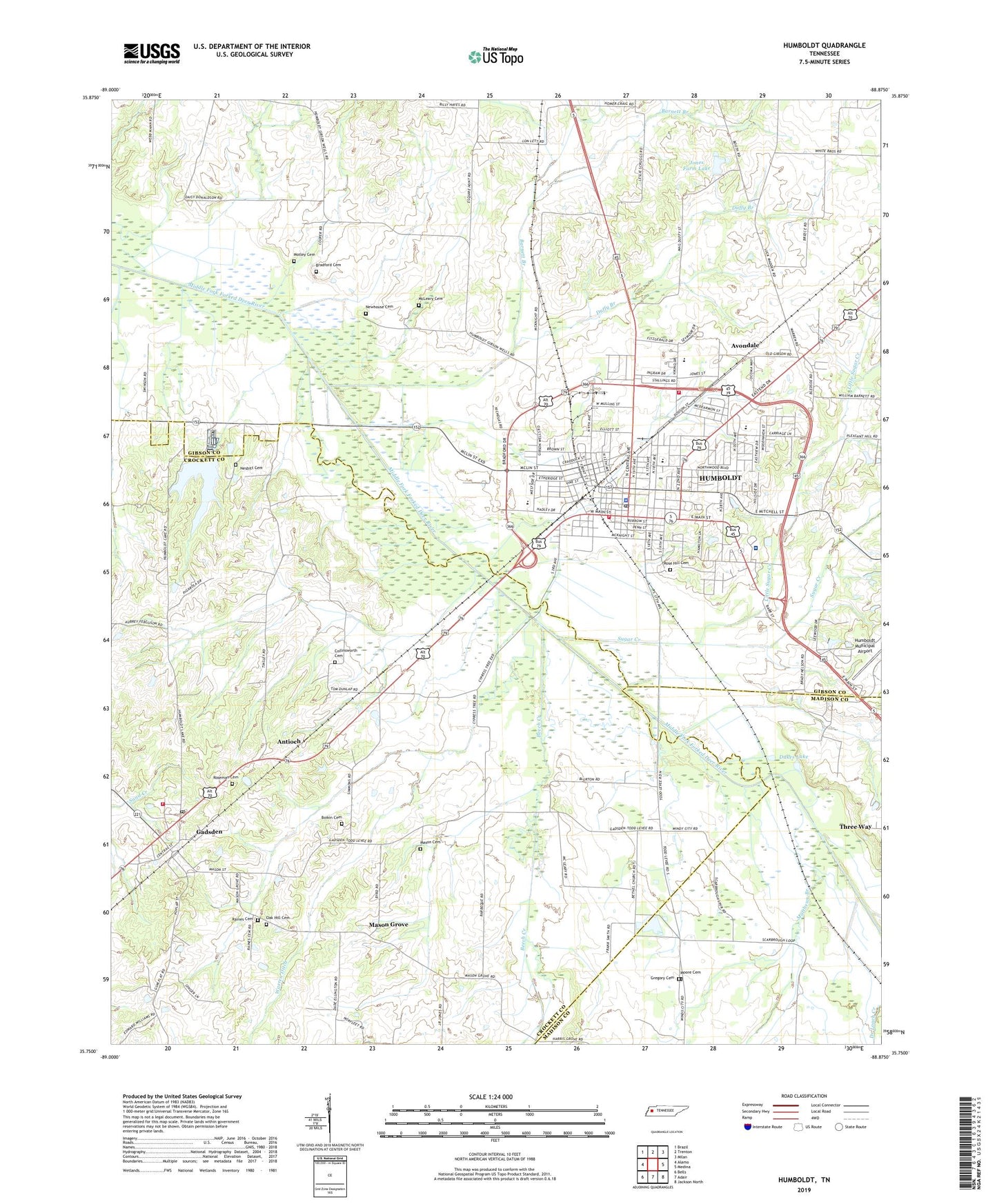 Humboldt Tennessee US Topo Map Image