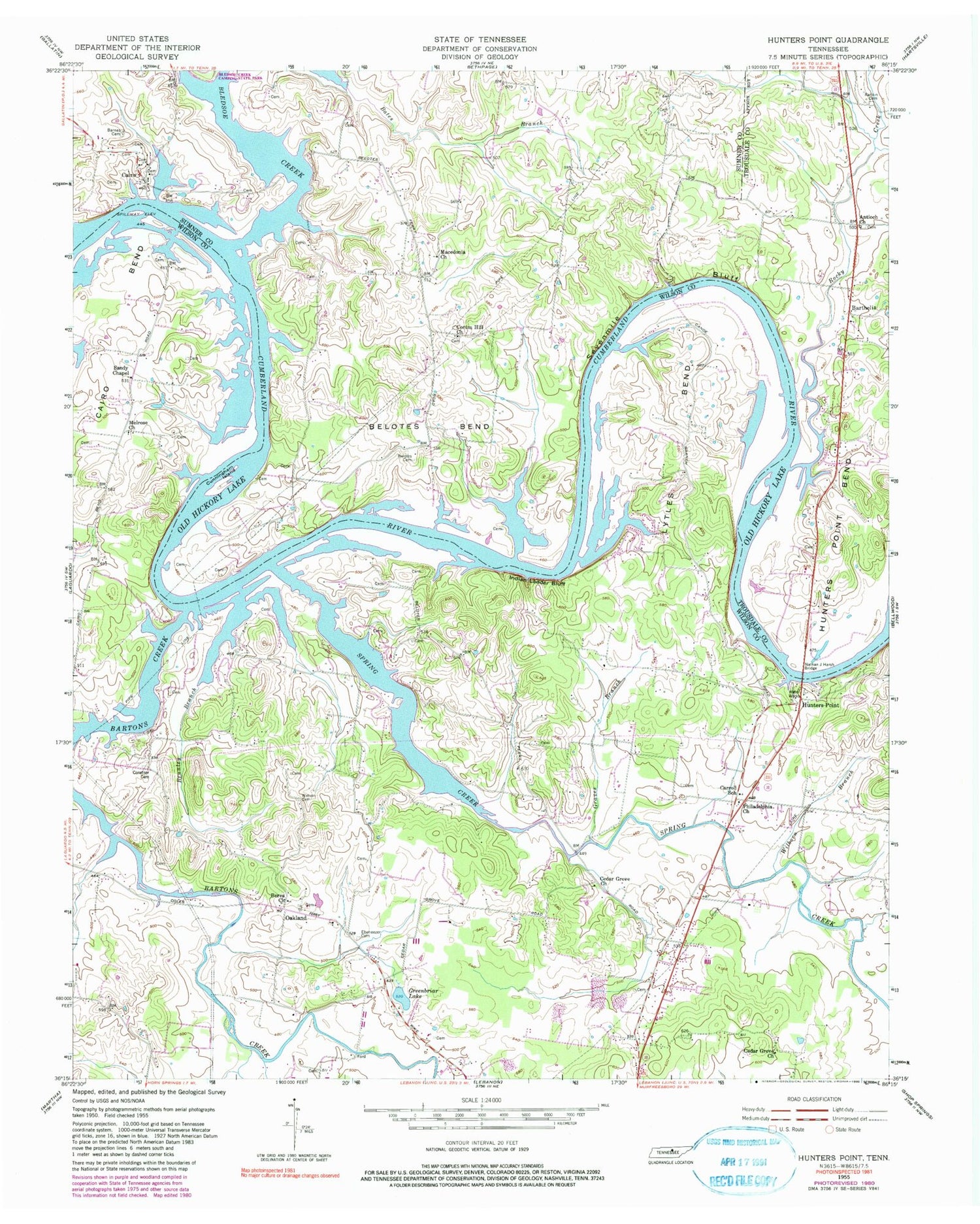 Classic USGS Hunters Point Tennessee 7.5'x7.5' Topo Map Image