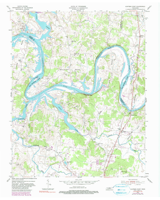 Classic USGS Hunters Point Tennessee 7.5'x7.5' Topo Map Image