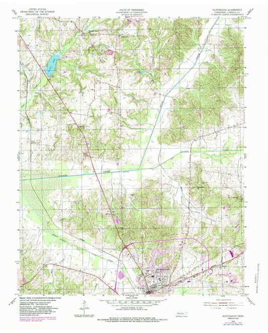 Classic USGS Huntingdon Tennessee 7.5'x7.5' Topo Map Image