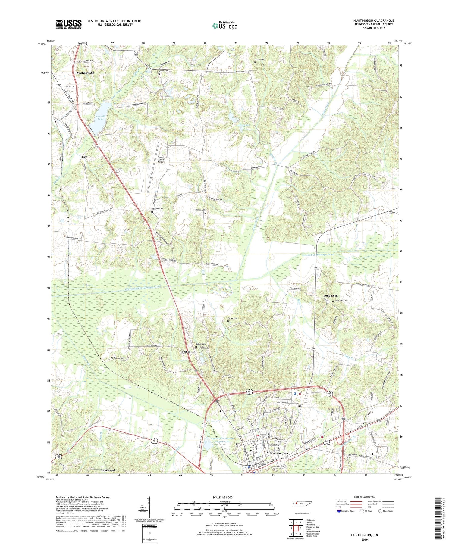 Huntingdon Tennessee US Topo Map Image